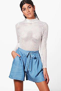 Boohoo Hannah Tie Belt City Shorts