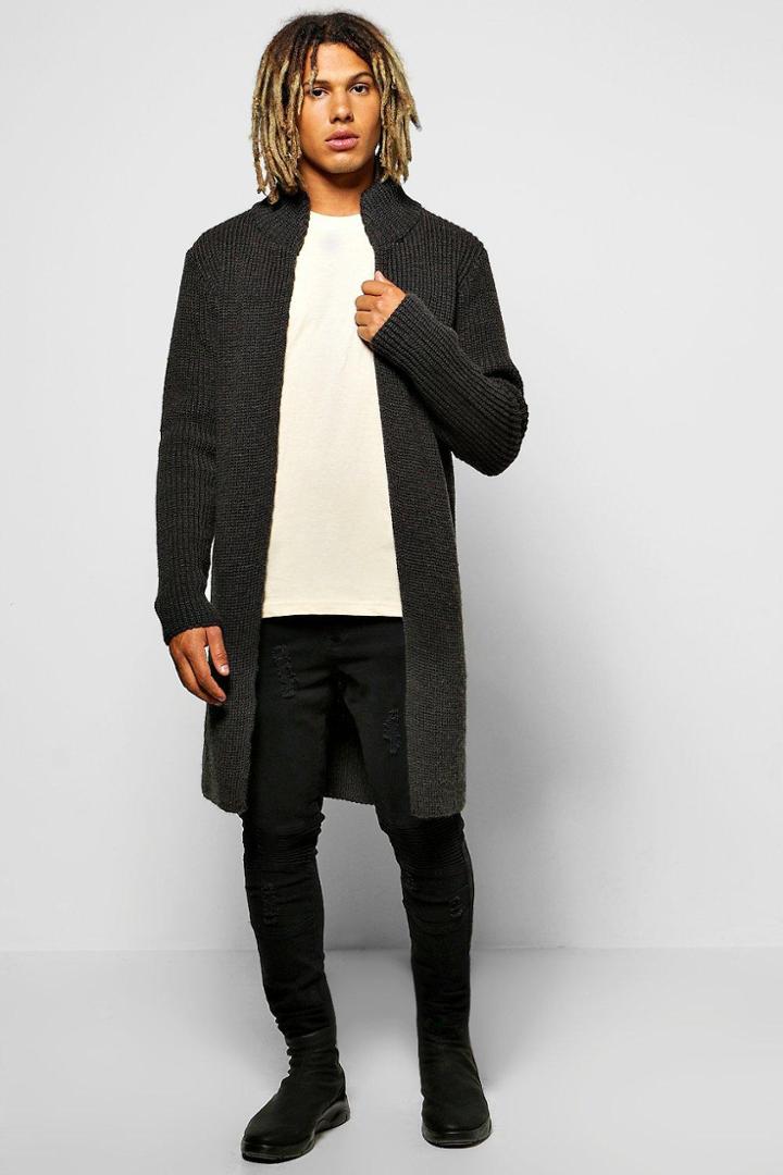 Boohoo Smart Heavy Knitted Cardigan Charcoal
