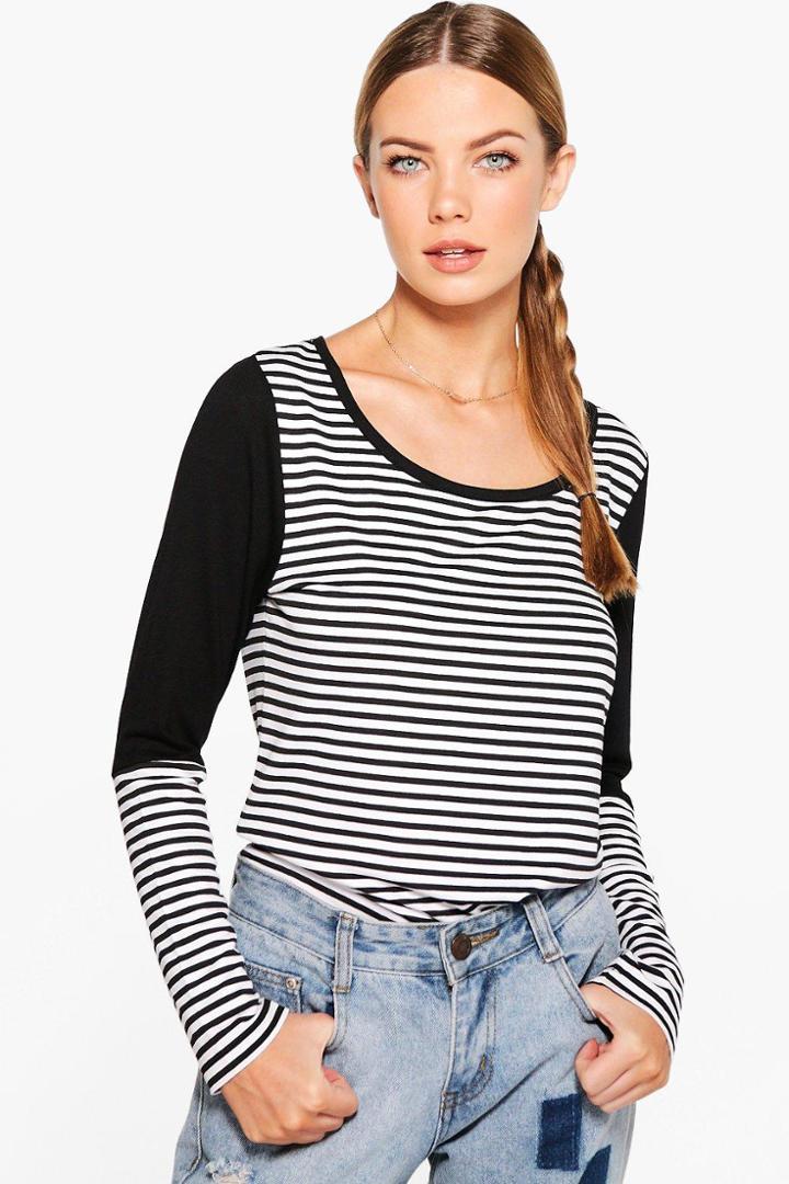 Boohoo Susan Stripe Contrast Long Sleeve Tee Multi