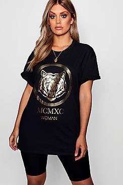 Boohoo Plus Tanya Tiger Foil Print Tee