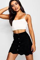 Boohoo Hannah Scallop Hem Suedette Skater Skirt