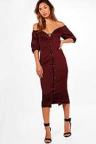 Boohoo Lo Off The Houlder Puff Ball Eyelet Midi Dress