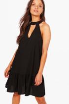 Boohoo Leah Drop Waist Choker V Neck Shift Dress Black