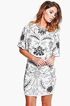 Boohoo Boutique Effie All Over Beaded Batwing Dress