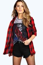 Boohoo Rose Oversized Checked Shirt Red