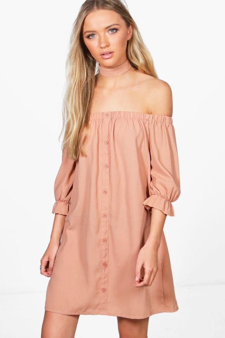 Boohoo Juliette Off Shoulder Choker Dress Nude