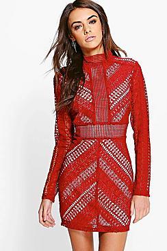 Boohoo Boutique Li Crochet Panelled Bodycon Dress