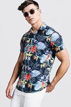 Boohoo Bright Palm Print Short Sleeve Shirt