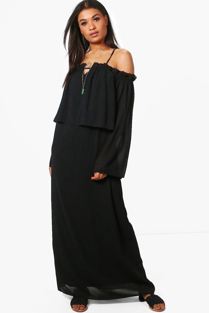 Boohoo Posey Angel Sleeve Maxi Dress Black