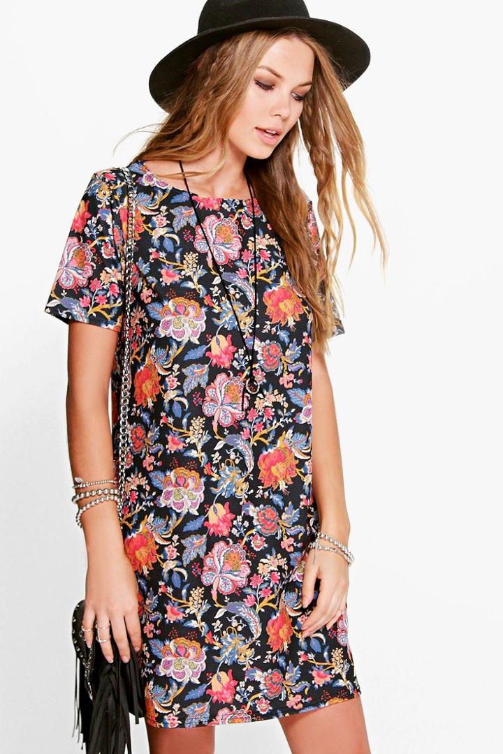 Boohoo Sophia Floral Shift Dress Black