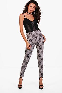 Boohoo Olivia Halloween Spiderweb Skull Print Legging