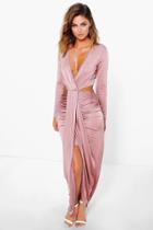 Boohoo Kat Cut Out Side Drape Front Maxi Dress Blush