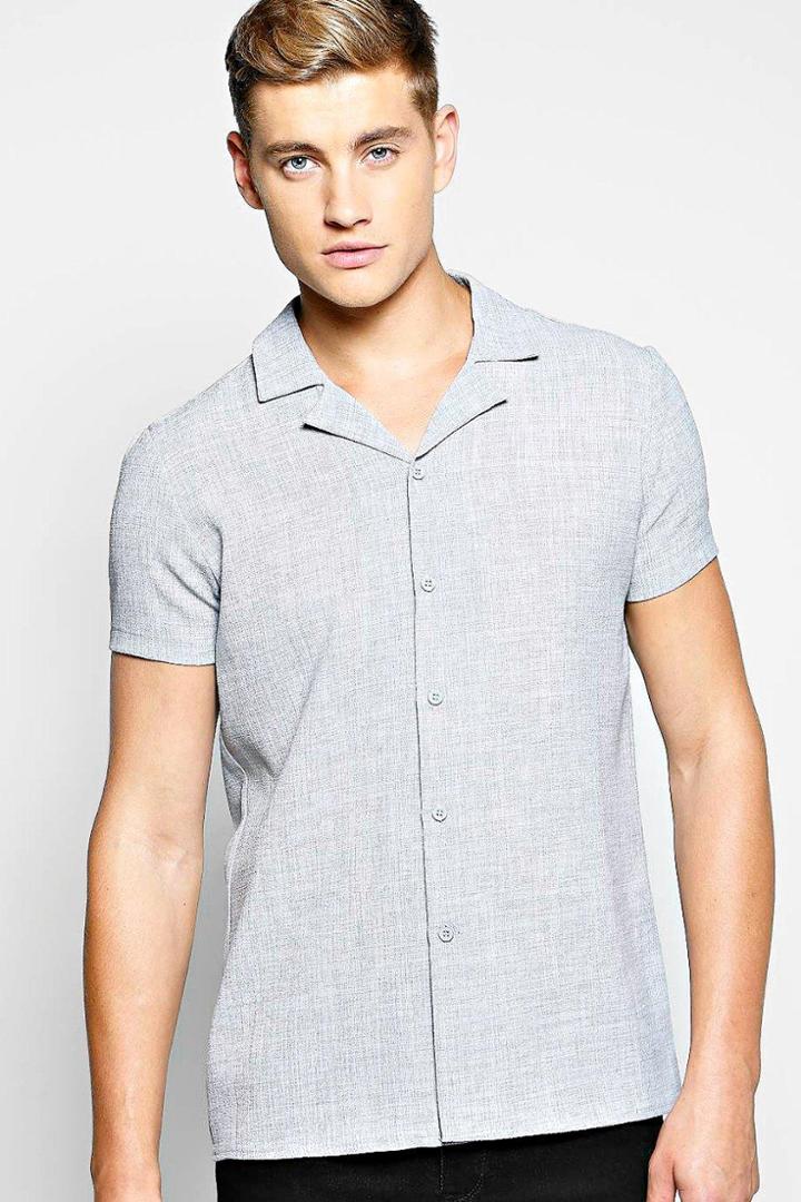 Boohoo Linen Look Revere Collar Shirt Grey
