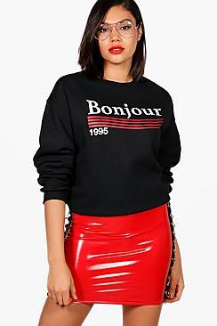 Boohoo Zoe Bonjour 1995 Slogan Sweatshirt