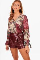 Boohoo Erin Floral Printed Wrap Over Blouse