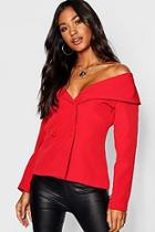 Boohoo Off The Shoulder Covered Button Blazer