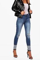 Boohoo Anna Contrast Cut & Sew Hem Skinny Jeans