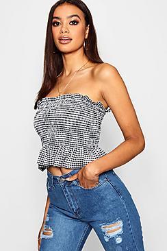 Boohoo Shirred Gingham Bandeau