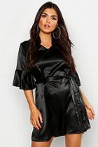 Boohoo Woven Ruffle Sleeve Tie Dress
