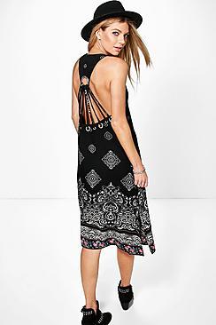 Boohoo Arni Back Detail Border Print Midi Dress