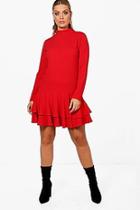 Boohoo Plus Jasmin High Neck Ruffle Shift Dress