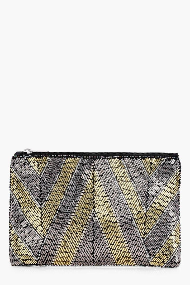 Boohoo Robyn Geo Beaded Clutch Bag Black