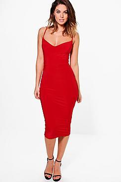 Boohoo Hazel Strappy Seam Panel Slinky Midi Dress
