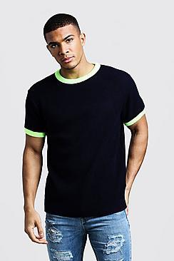 Boohoo Knitted T-shirt With Neon Rib