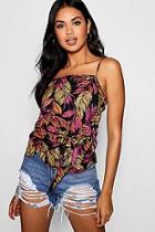 Boohoo Hannah Palm Print Wrap Knot Square Neck Cami