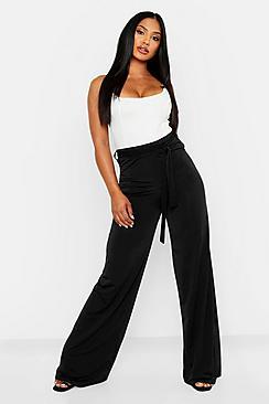 Boohoo Disco Slinky Tie Waist Wide Leg Trousers