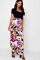Boohoo Rose Print Maxi Skirt
