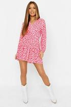 Boohoo Petite Button Front Animal Print Top