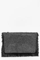 Boohoo Lola Glitter And Faux Fur Clutch Bag Black