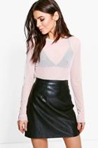 Boohoo Hailey Mesh Long Sleeve Crop Top Nude