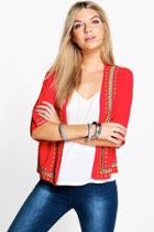 Boohoo Maya Embroidered Trophy Jacket Red