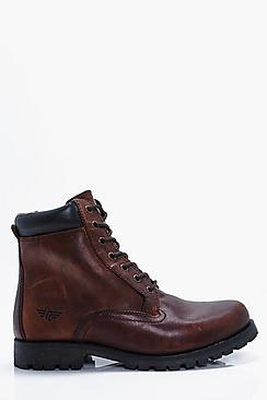 Boohoo Tan Real Leather Worker Boots