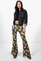 Boohoo Mia Pineapple Print Festival Flared Trousers Navy