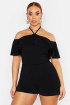 Boohoo Plus Ruffle Halter Neck Cold Shoulder Playsuit