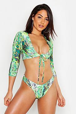 Boohoo Long Sleeved Tie Bikini