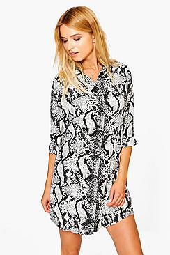 Boohoo Agneta Snake Print Shirt Dress