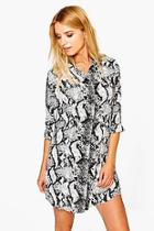 Boohoo Agneta Snake Print Shirt Dress