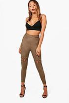 Boohoo Claire Lace Up Eyelet Detail Suedette Leggings