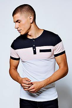 Boohoo Short Sleeve Grandad Collar Panelled T-shirt