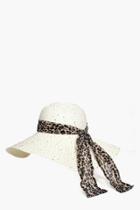 Boohoo Lacey Sequin & Leopard Straw Floppy Hat Natural