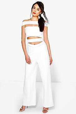 Boohoo Fiona Cut Out Strappy Bardot Jumpsuit