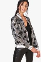 Boohoo Mia Silver Sequin Star Bomber Jacket Silver