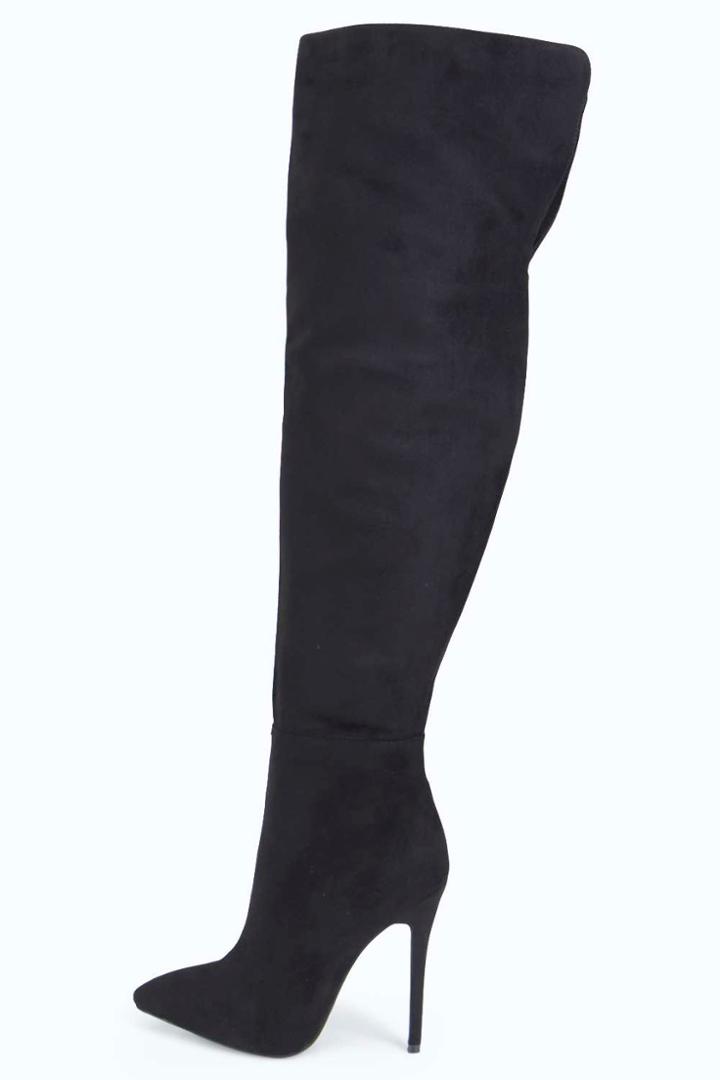 Boohoo Tia Thigh High Pointed Boot - Black