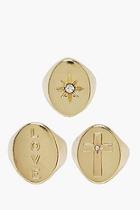 Boohoo Love & Cross Gold Plated Signet Ring Set