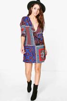 Boohoo Leia Scarf Print Wrap Shirt Dress Multi