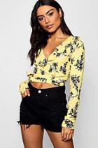 Boohoo Rose Floral Ruffle Tie Front Crop